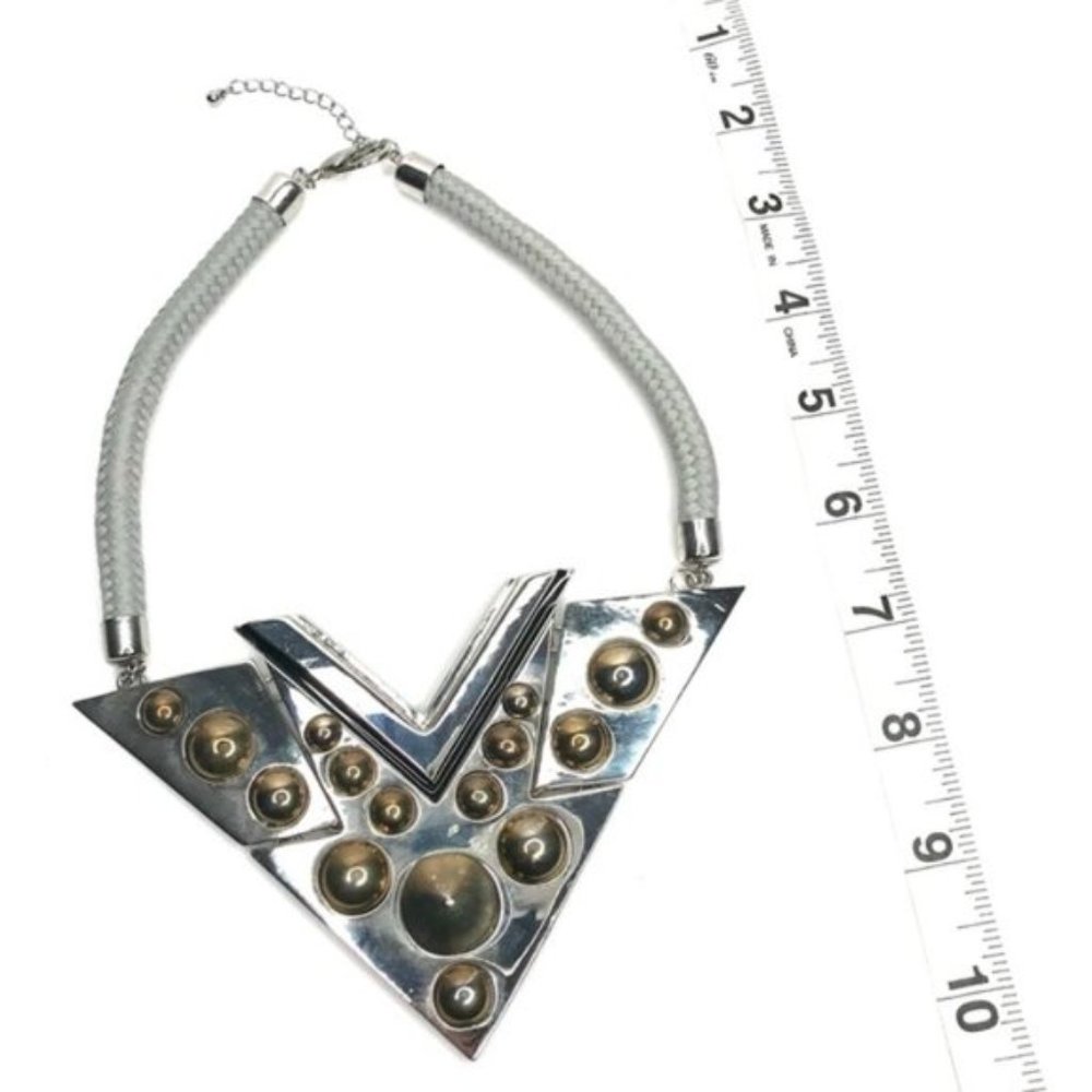 Silver & Gold Tone Triangle Statement Necklace - image 7